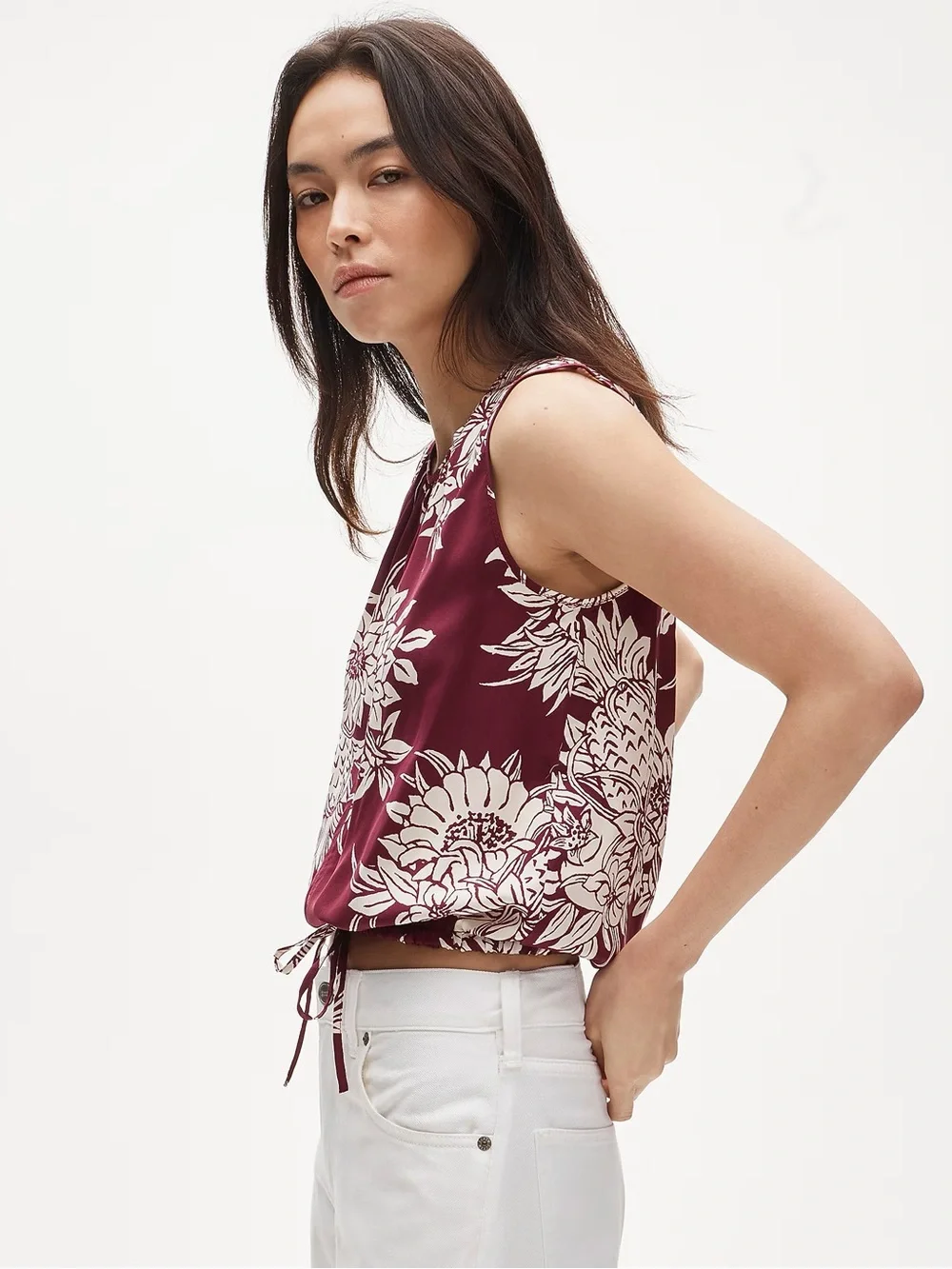J Crew Drawstring-waist tank top in pineapple garden sateen
